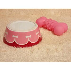 VGUC ~ Martha Stewart Pets Non-Slip Dog Food Bowl + Rubber Squeaky Bone Dog Toy